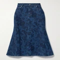 Erdem - Leather-trimmed Floral-print Denim Midi Skirt - Mid denim - UK 6
