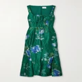 Erdem - Gathered Floral-print Crinkled-satin Midi Dress - Teal - UK 6