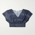 lemlem - + Net Sustain Alia Cropped Shirred Printed Charmeuse Top - Navy - small