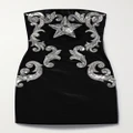 Balmain - Strapless Embellished Cotton-velvet Mini Dress - Black - FR34