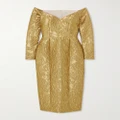Emilia Wickstead - Burleigh Off-the-shoulder Metallic Floral-brocade Midi Dress - Gold - UK 8