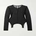 Kiki de Montparnasse - Silk Satin-trimmed Stretch-tulle Top - Black - medium