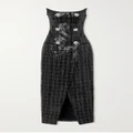 Balmain - Strapless Embellished Sequined Metallic Tweed Gown - Black - FR34