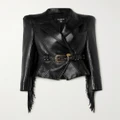 Balmain - Belted Fringed Leather Jacket - Black - FR34