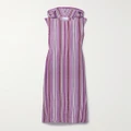 Lisa Marie Fernandez - + Net Sustain Column Hooded Striped Linen-blend Gauze Maxi Dress - Purple - 1