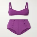 Lisa Marie Fernandez - + Net Sustain Button-embellished Seersucker Bikini - Purple - 0