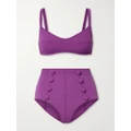Lisa Marie Fernandez - + Net Sustain Button-embellished Seersucker Bikini - Purple - 0