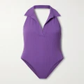 Lisa Marie Fernandez - + Net Sustain Polo Seersucker Halterneck Swimsuit - Purple - 0