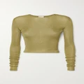 SAINT LAURENT - Cropped Metallic Knitted Top - Green - XS