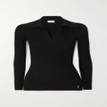 SAINT LAURENT - Embellished Ribbed-knit Polo Sweater - Black - XS