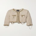 R13 - Cropped Chain-embellished Metallic Wool-blend Tweed Jacket - Beige - x small