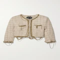 R13 - Cropped Chain-embellished Metallic Wool-blend Tweed Jacket - Beige - medium