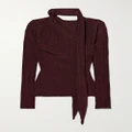 Rabanne - Tie-detailed Metallic Plissé-knit Sweater - Red - medium