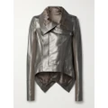 Rick Owens - Naska Asymmetric Metallic Leather And Wool Biker Jacket - IT42
