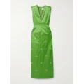 Huishan Zhang - Shirin Crystal-embellished Crinkled-satin Gown - Light green - UK 14