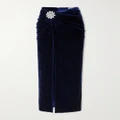 Rabanne - Gathered Crystal-embellished Velvet Maxi Skirt - Blue - FR36