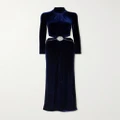 Rabanne - Cutout Gathered Crystal-embellished Velvet Maxi Dress - Blue - FR36