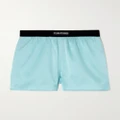 TOM FORD - Velvet-trimmed Silk-blend Satin Shorts - Blue - xx small