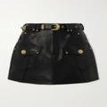 Balmain - Belted Embellished Leather Mini Skirt - Black - FR44