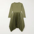 Joseph - Dubois Asymmetric Knitted And Pleated Satin-crepe Dress - Green - FR34