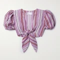 Lisa Marie Fernandez - + Net Sustain Pouf Cropped Tie-front Striped Linen-blend Top - Pink - 1