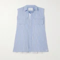 Sacai - Chiffon-trimmed Pleated Striped Cotton-poplin Mini Shirt Dress - Multi - 1