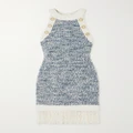 Balmain - Embellished Fringed Denim-tweed Mini Dress - Blue - FR36