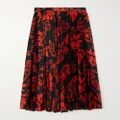Sacai - Pleated Floral-print Satin Midi Skirt - Red - 1