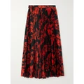 Sacai - Pleated Floral-print Satin Midi Skirt - Red - 1