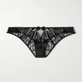Agent Provocateur - Caitriona Crystal-embellished Satin-trimmed Cutout Lace Briefs - Black - 1