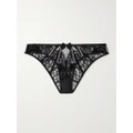 Agent Provocateur - Caitriona Crystal-embellished Satin-trimmed Cutout Lace Briefs - Black - 3