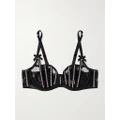 Agent Provocateur - Caitriona Crystal-embellished Satin-trimmed Lace Underwired Soft-cup Bra - Black - 32B