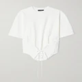 Mugler - Lace-up Stretch-crepe And Cotton-jersey T-shirt - White - medium