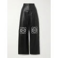 Loewe - Anagram Appliquéd Leather Straight-leg Pants - Black - FR42