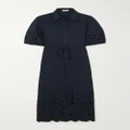 Erdem - Scalloped Guipure Lace-trimmed Cotton-blend Poplin Midi Dress - Navy - UK 4