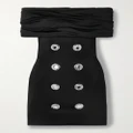 Balmain - Off-the-shoulder Embellished Ruched Jersey And Cady Mini Dress - Black - FR34