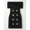 Balmain - Off-the-shoulder Embellished Ruched Jersey And Cady Mini Dress - Black - FR36