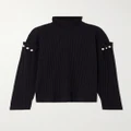 Mother of Pearl - + Net Sustain Faux Pearl-embellished Ribbed Organic Cotton-blend Jersey Turtleneck Top - Black - x small