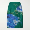 Erdem - Floral-print Crinkled-satin Midi Skirt - Teal - UK 8