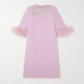 Huishan Zhang - Elias Feather-trimmed Crystal-embellished Crepe Gown - Pink - UK 10