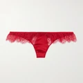 Kiki de Montparnasse - Camaret Lace-trimmed Stretch-silk Thong - Red - small
