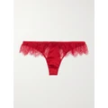 Kiki de Montparnasse - Camaret Lace-trimmed Stretch-silk Thong - Red - small