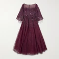Jenny Packham - Hestia Cape-effect Embellished Glittered Tulle Gown - Pink - UK 12