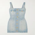 Balmain - Button-embellished Denim-jacquard Mini Dress - Blue - FR34