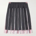 Thom Browne - Pleated Striped Poplin-trimmed Wool Midi Skirt - Gray - IT38
