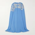 Oscar de la Renta - Cape-effect Embellished Stretch-silk Crepe Gown - Blue - x small