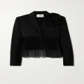 Carolina Herrera - Appliquéd Stretch-wool And Pleated Tulle Blazer - Black - US0
