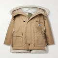 Sacai - + Carhartt Wip Hooded Fleece-trimmed Cotton-blend Canvas Coat - Beige - 1