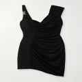 Versace - Asymmetric Embellished Draped Jersey Mini Dress - Black - IT40