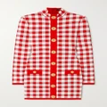 Balmain - Button-embelllished Gingham Jacquard-knit Mini Dress - Red - FR34